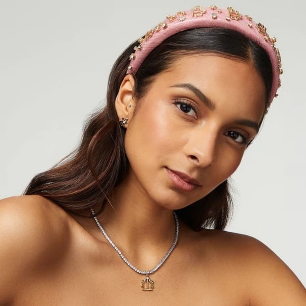 Lele Sadoughi Pink Headband with Gold Embellishments